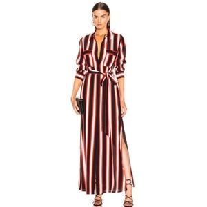 L'AGENCE Red and Black Striped Maxi Dress